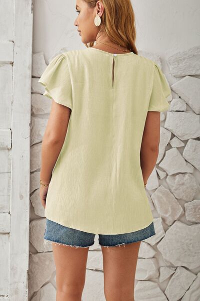 Round Neck Keyhole Cap Sleeve T-Shirt Shop One Place