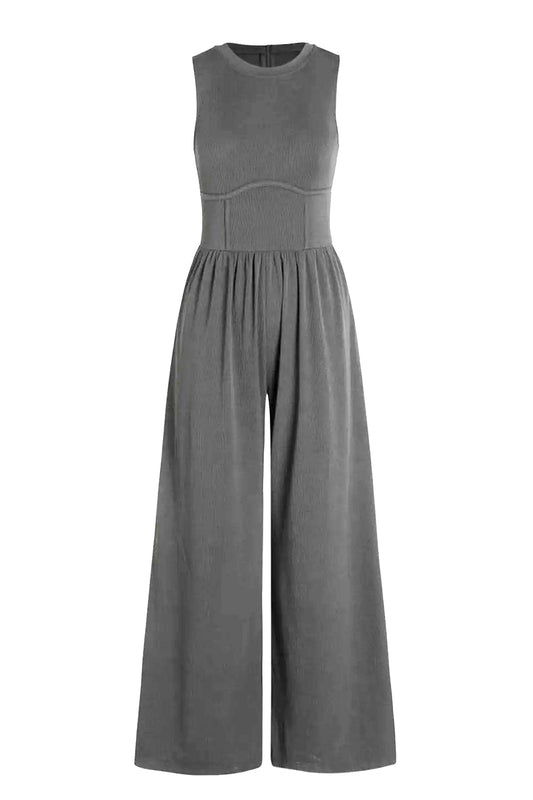 Round Neck Sleeveless Jumpsuit with Pockets Shop One Place