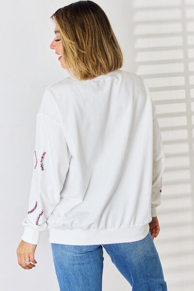 Sequin Ball Round Neck Dropped Shoulder Sweatshirt Shop One Place