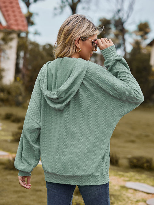 Zip Up Drawstring Long Sleeve Hooded Jacket Shop One Place