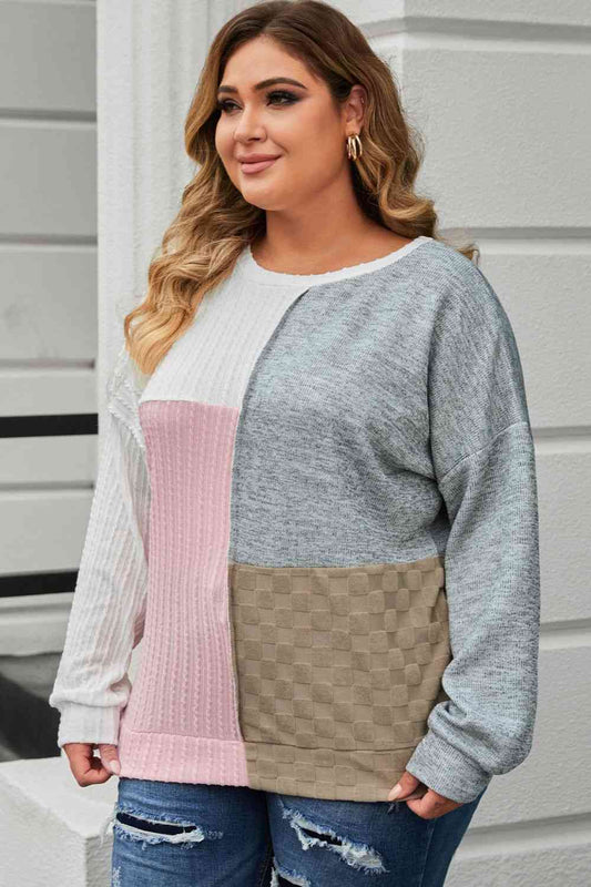 Plus Size Long Sleeve Color Block Top Shop One Place