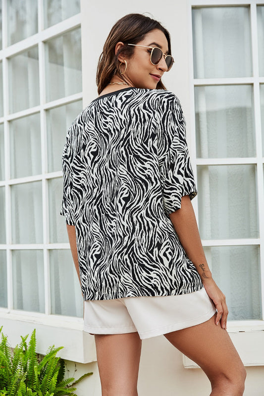 Printed Round Neck Half Sleeve Top Shop One Place