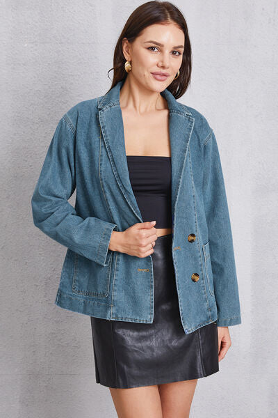 Pocketed Button Up Denim Jacket Shop One Place