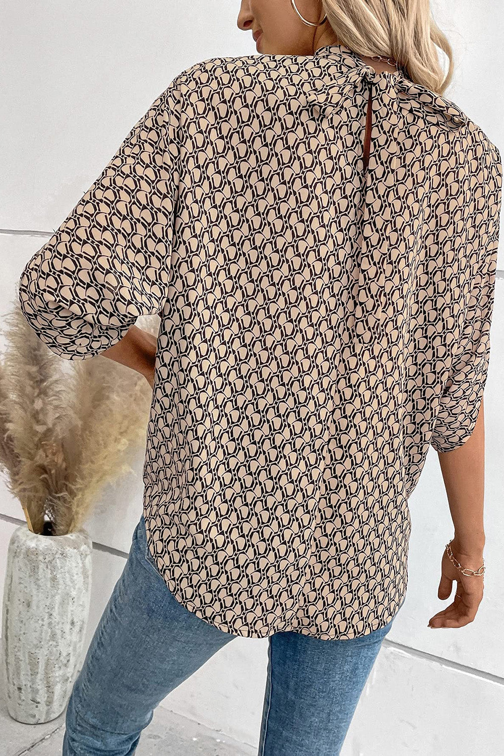 Tie Back Slit Half Sleeve Blouse Shop One Place