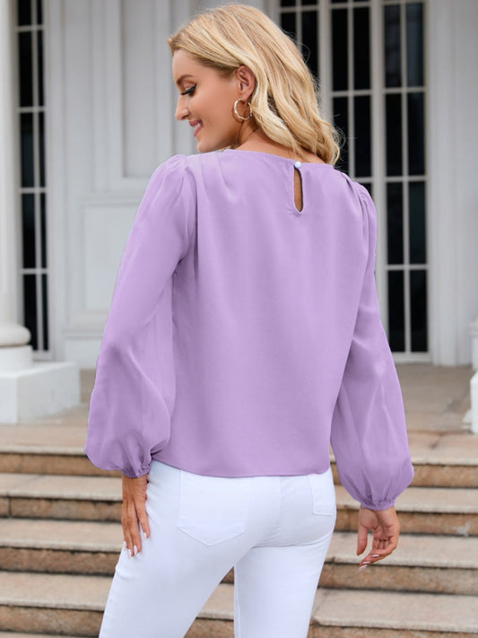 Round Neck Balloon Sleeve Blouse Shop One Place