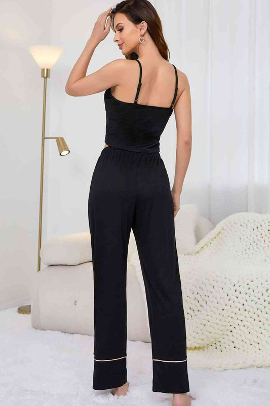 Contrast Trim Cropped Cami and Pants Loungewear Set Shop One Place