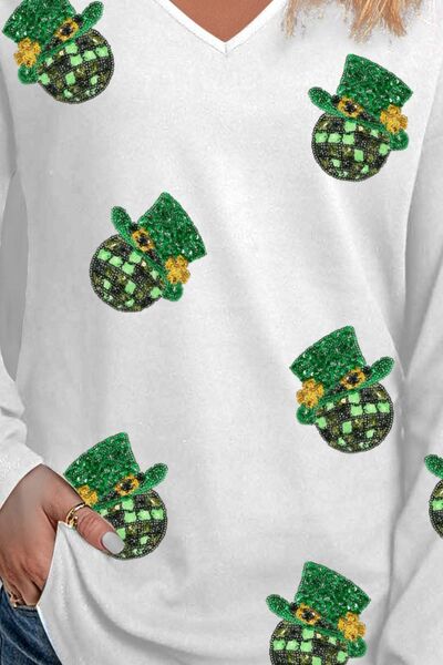 Sequin V-Neck Long Sleeve T-Shirt Shop One Place