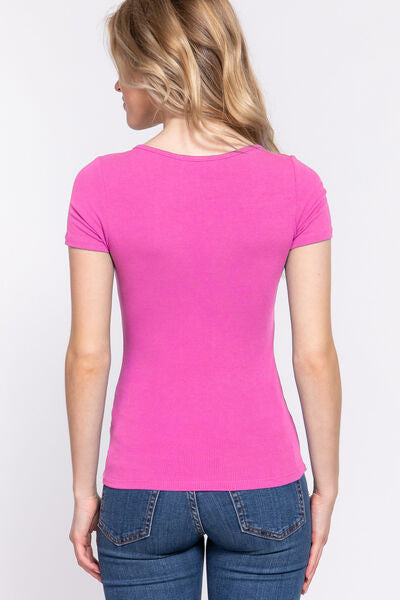 ACTIVE BASIC Lace Up Short Sleeve Rib Knit T-Shirt Shop One Place