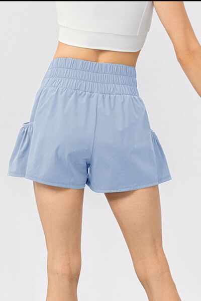 Elastic Waist Pocketed Active Shorts Shop One Place