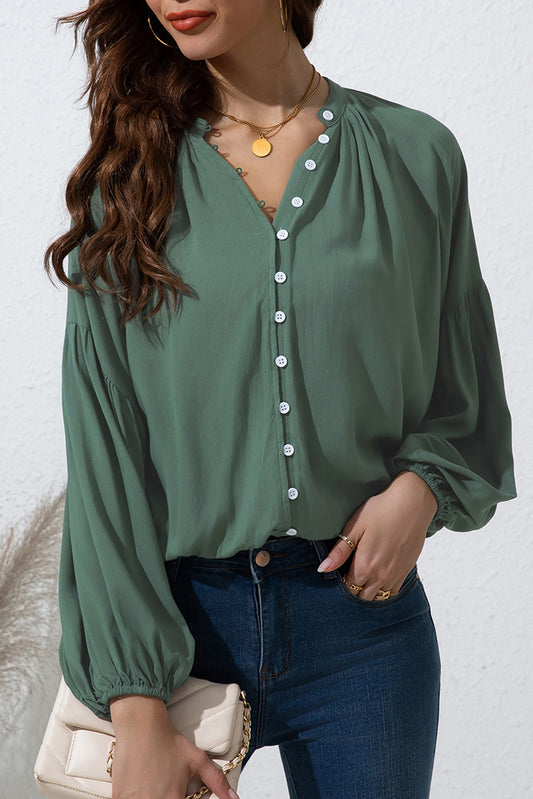 Button Up Balloon Sleeve Shirt Shop One Place
