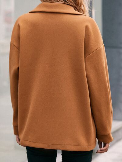Pocketed Snap Down Dropped Shoulder Jacket Shop One Place