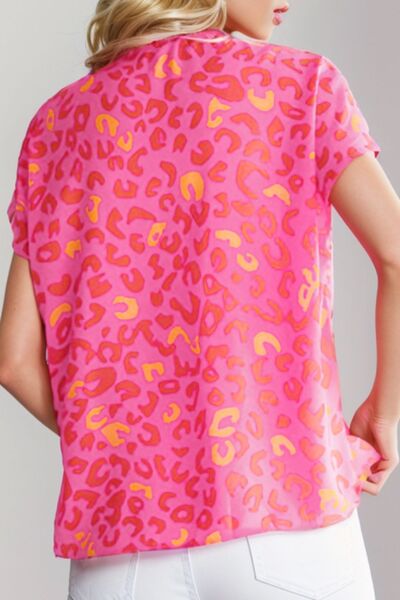 Printed V-Neck Cap Sleeve Blouse Shop One Place