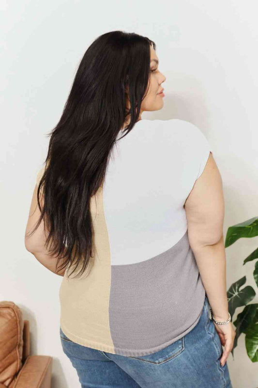 Color Block V-Neck Knit Top Shop One Place
