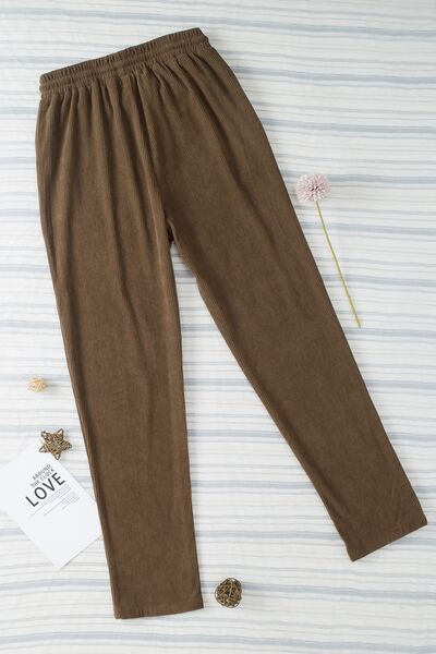Drawstring Straight Pants with Pockets Shop One Place