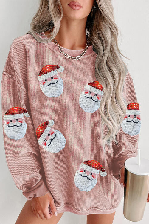 Sequin Santa Patch Ribbed Sweatshirt Shop One Place