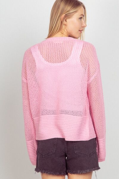 Very J Eyelet Open Front Long Sleeve Cardigan Shop One Place