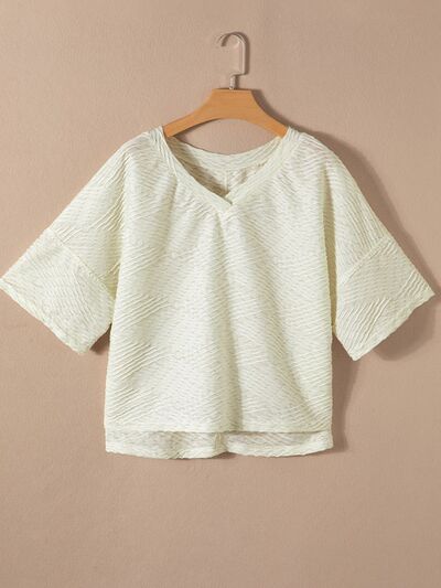 Textured V-Neck Dropped Shoulder T-Shirt Shop One Place