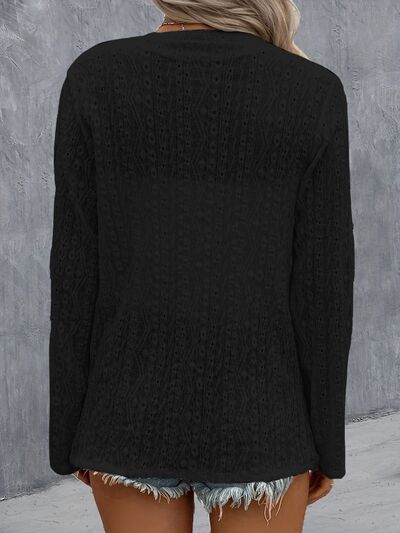 Eyelet Roll-Tab Sleeve Cardigan Shop One Place