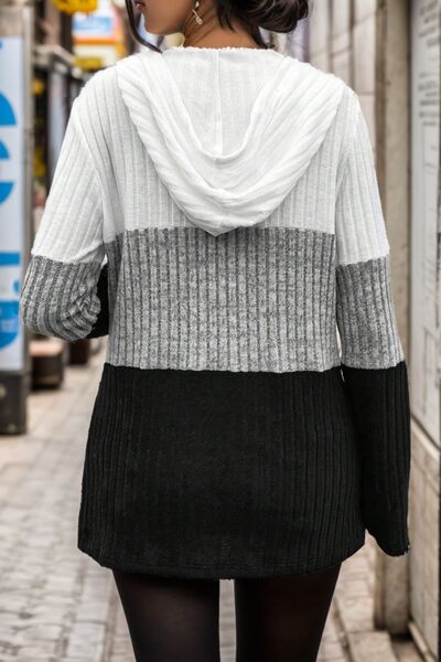 Drawstring Color Block Half Zip Hoodie Shop One Place