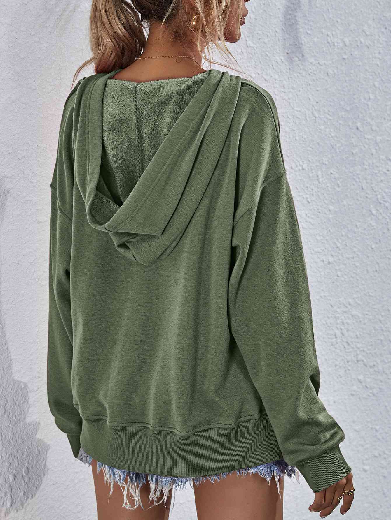 Dropped Shoulder Slit Hoodie Shop One Place