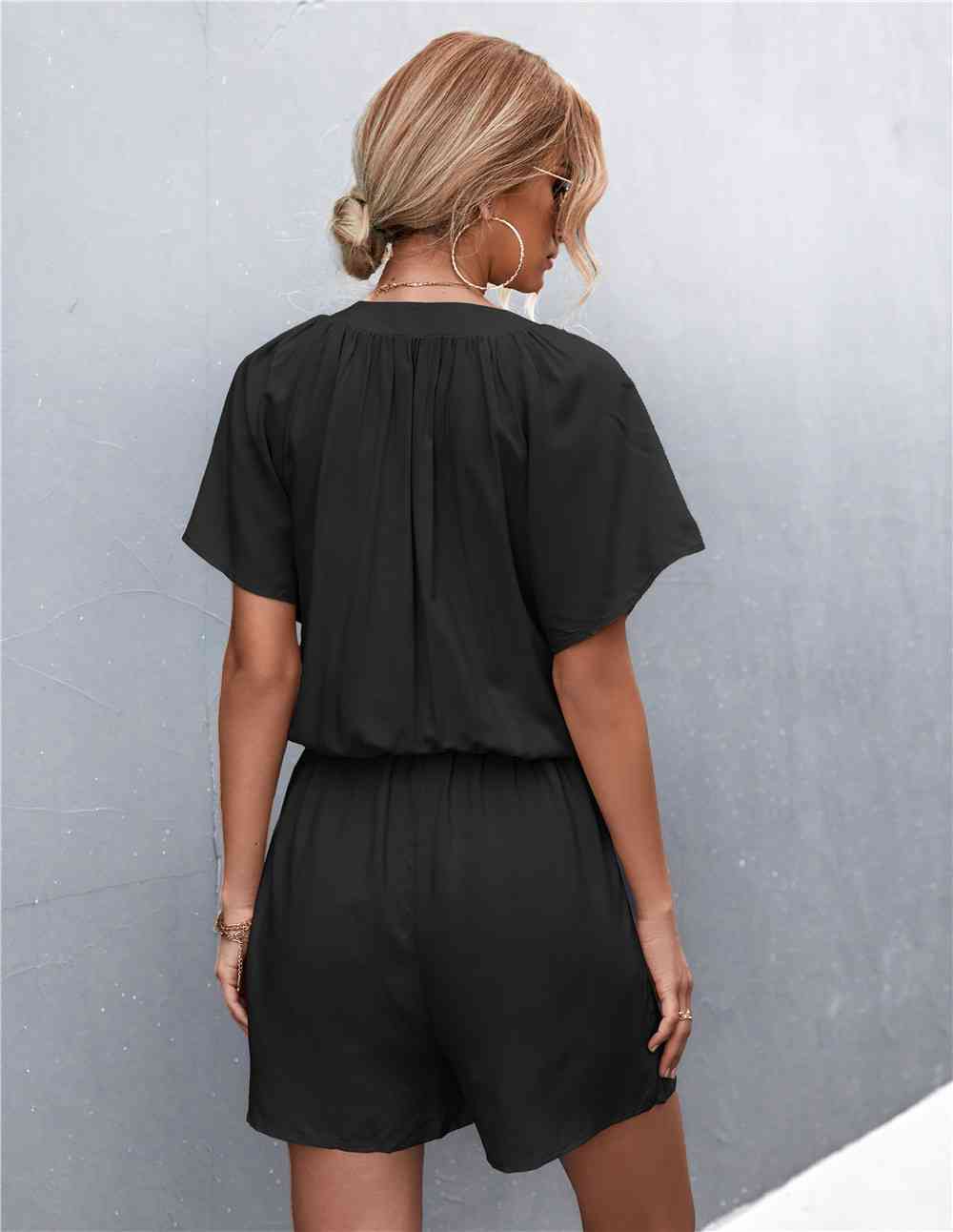Buttoned Gather Detail Romper Shop One Place