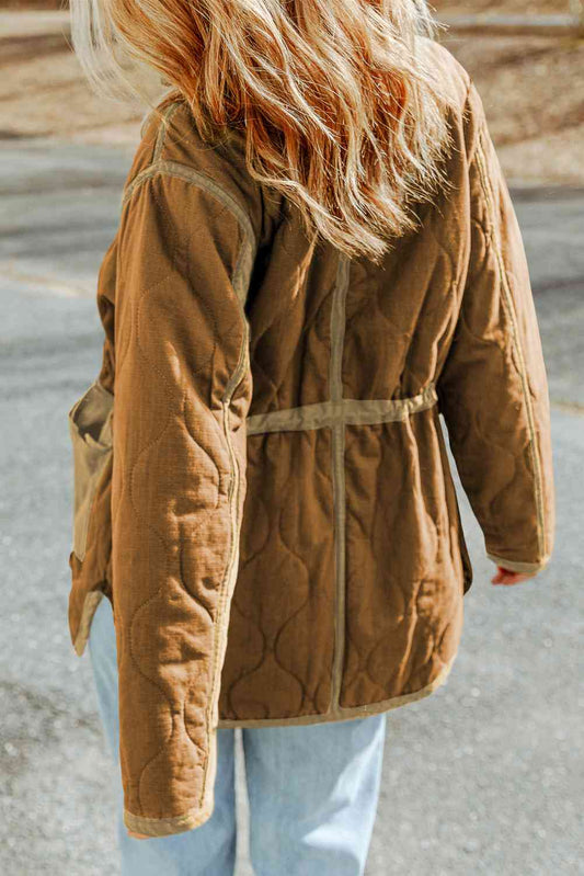 Drawstring Waist Zip-Up Jacket Shop One Place