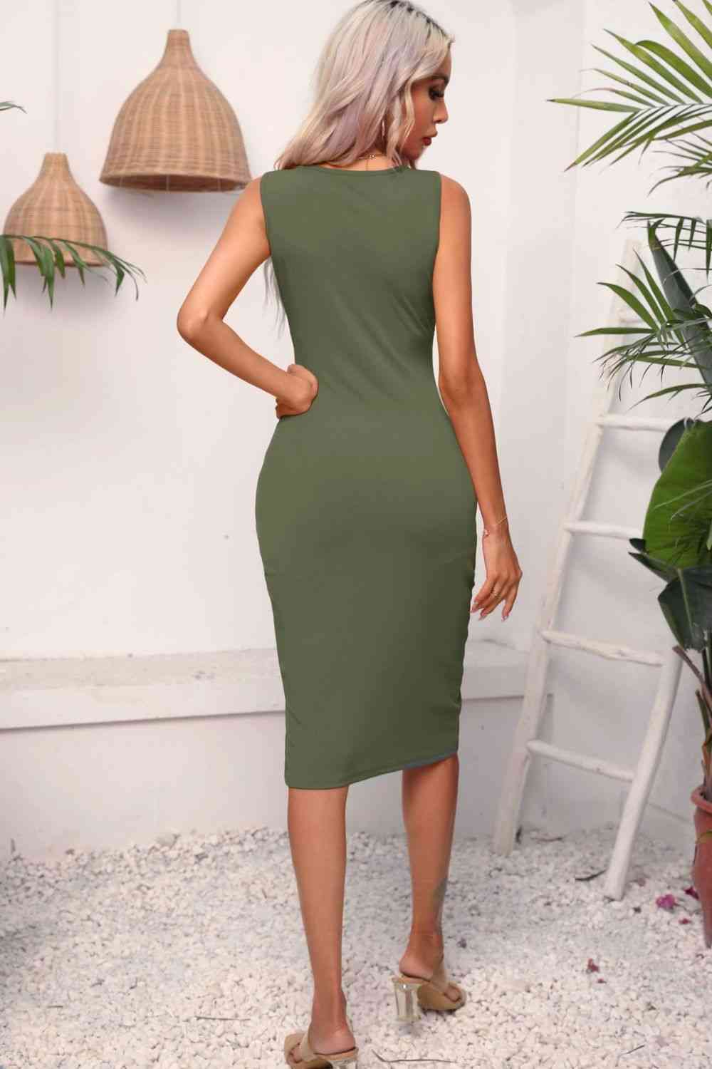 Elysian Drawstring Ruched Slit Dress Shop One Place
