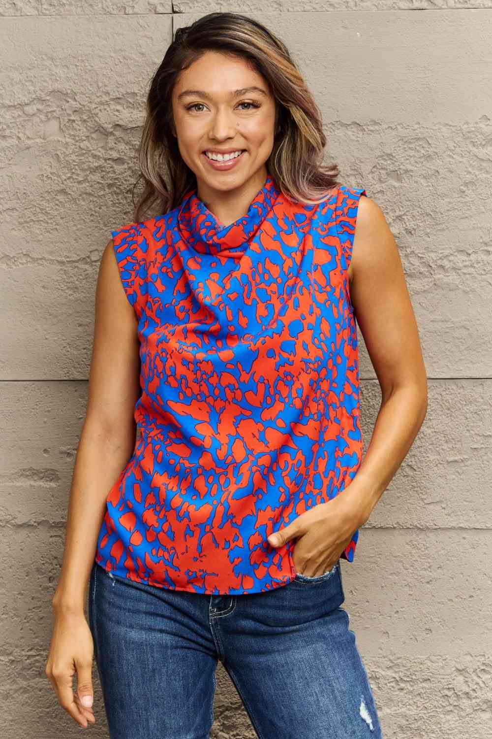 Printed Round Neck Tank Top Shop One Place