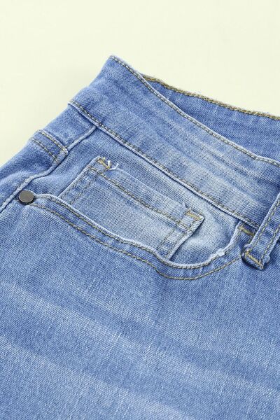 Button-Fly Distressed Raw Hem Flare Jeans Shop One Place