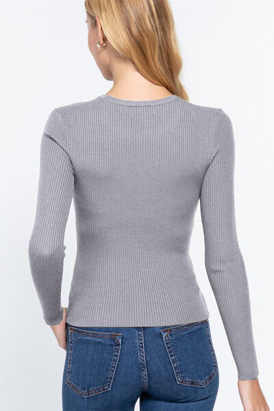 ACTIVE BASIC Full Size Ribbed Round Neck Long Sleeve Knit Top Shop One Place