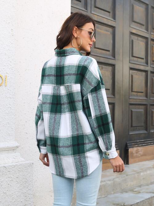 Plaid Button Up Collared Neck Long Sleeve Shirt Shop One Place
