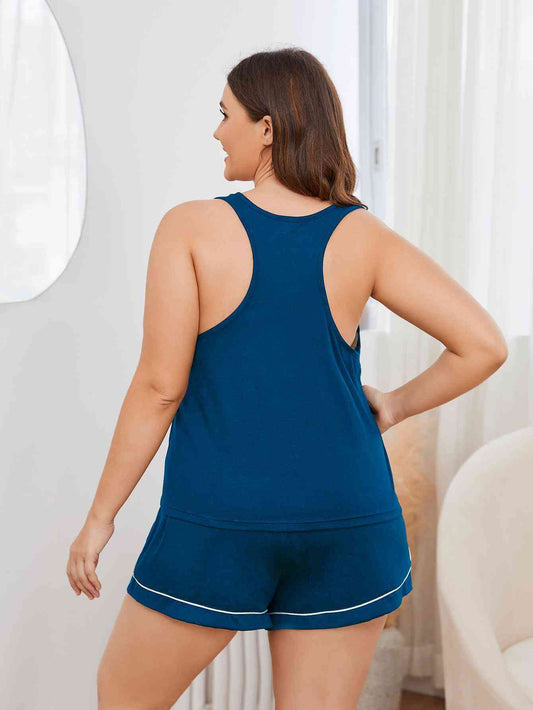 Plus Size Contrast Piping Racerback Tank and Shorts Lounge Set Shop One Place