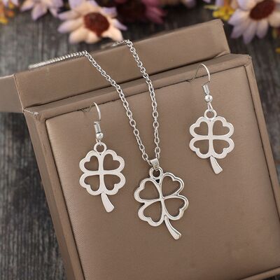Lucky Clover Alloy Earrings and Necklace Jewelry Set Shop One Place
