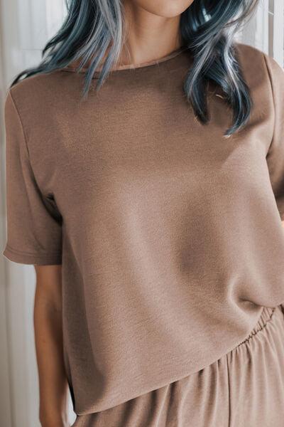 Round Neck Top and Pants Set Shop One Place