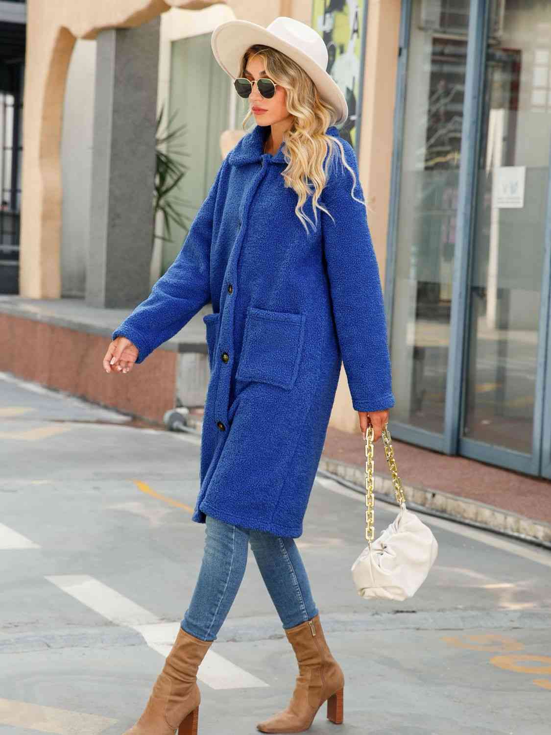 Collared Neck Button Down Coat Shop One Place