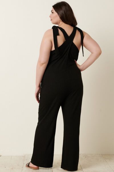 Mittoshop Rib Knit V-Neck Cross Back Jumpsuit Shop One Place