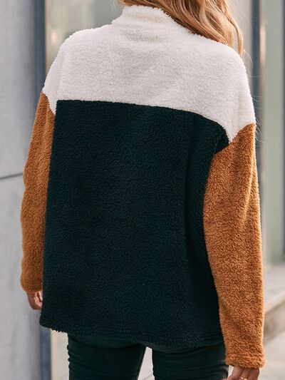 Color Block Quarter Zip Dropped Shoulder Sweatshirt Shop One Place