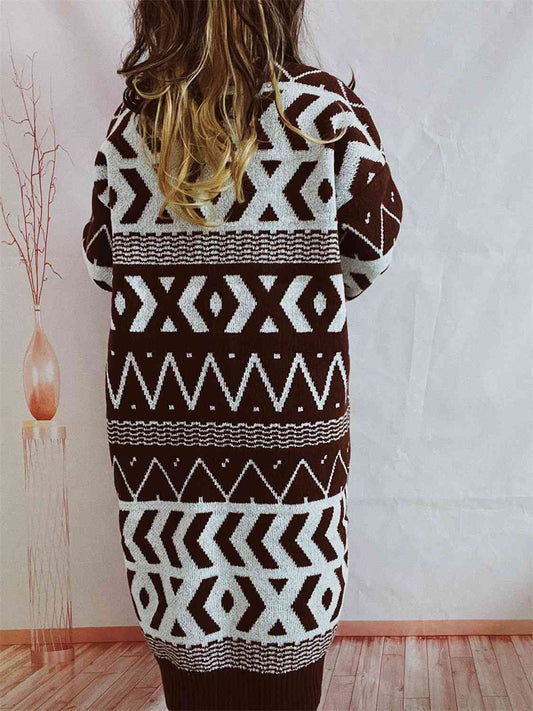 Geometric Button Front Longline Cardigan Shop One Place