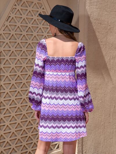 Printed Sweetheart Neck Balloon Sleeve Dress Shop One Place