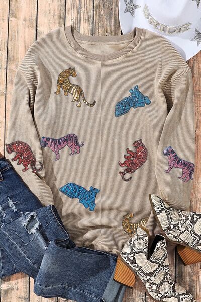 Animal Sequin Dropped Shoulder Sweatshirt Shop One Place