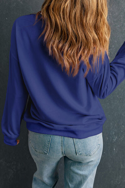 Round Neck Dropped Shoulder Sweatshirt Shop One Place