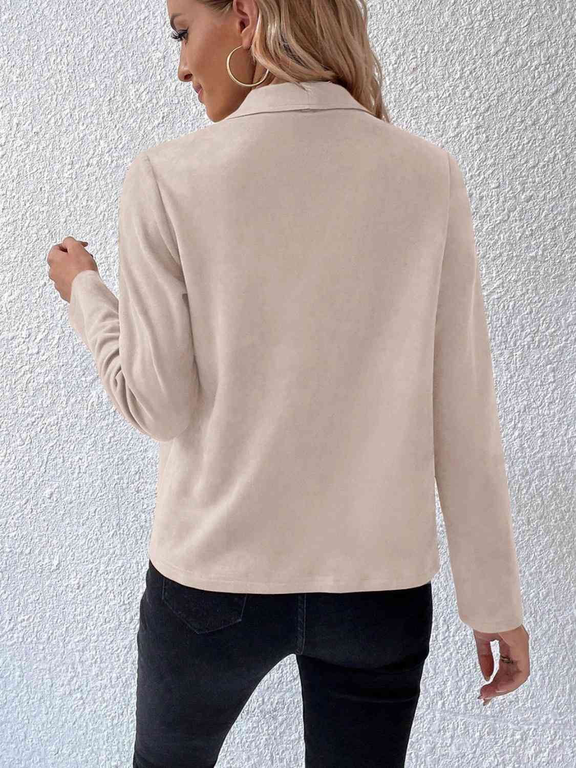 Collared Neck Long Sleeve Jacket Shop One Place