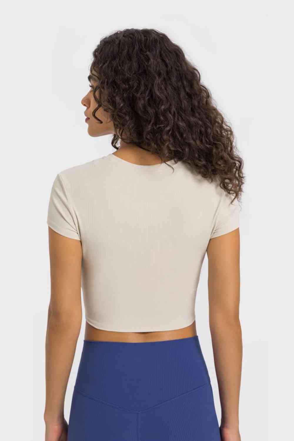 Round Neck Short Sleeve Cropped Sports T-Shirt Shop One Place