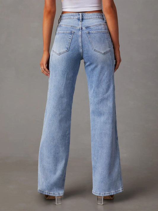 High Waist Straight Jeans with Pockets Shop One Place
