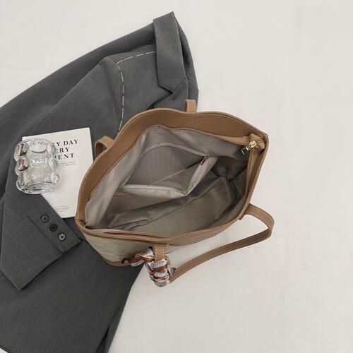 PU Leather Tied Contrast Tote Bag Shop One Place