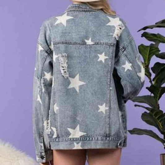 Star Distressed Denim Shacket Shop One Place