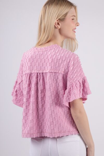 VERY J Full Size Texture Ruffle Short Sleeve Top Shop One Place