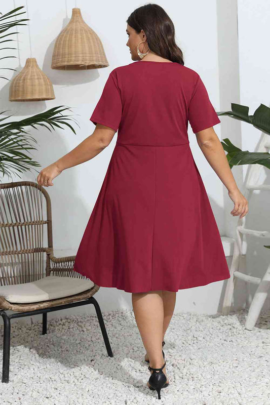 Plus Size Round Neck Openwork Dress Shop One Place