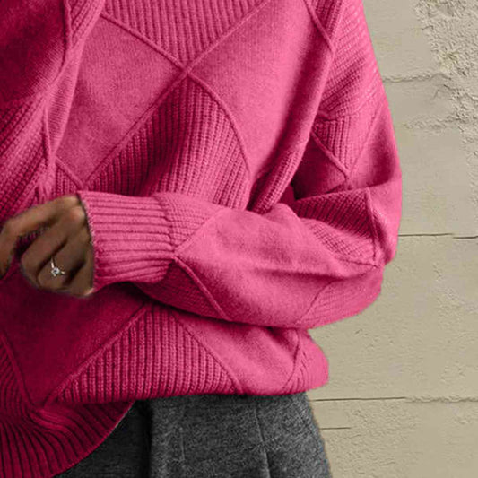 Geometric Turtleneck Long Sleeve Sweater Shop One Place