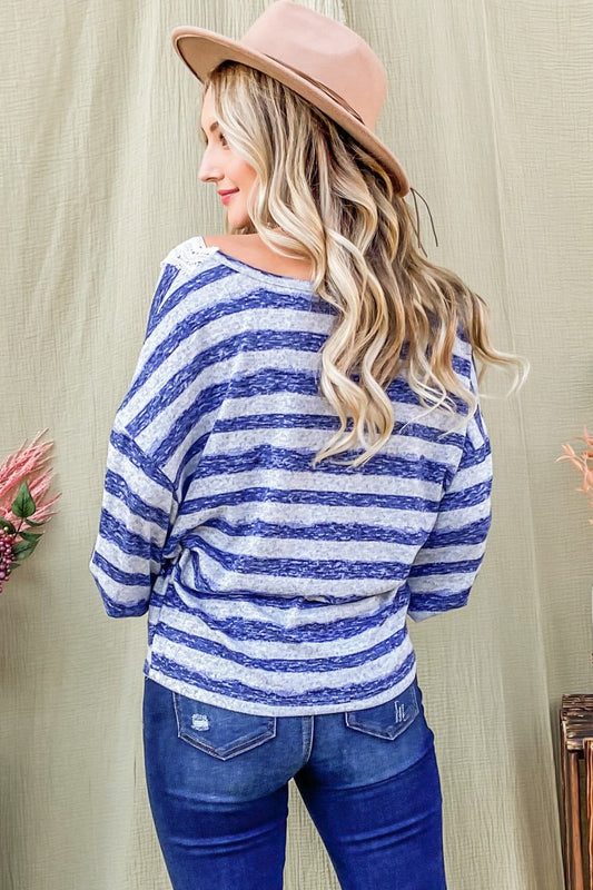 And The Why Striped Lace Detail V Neck Top Shop One Place